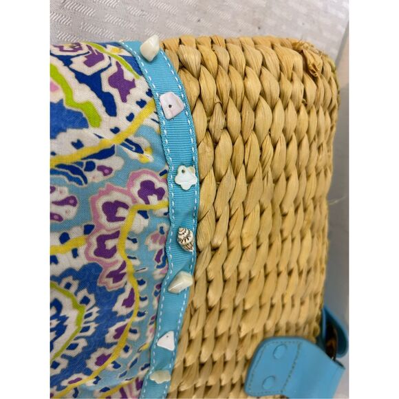 Vera Bradley straw beach shoulder bag Capri Blue - Picture 8 of 11